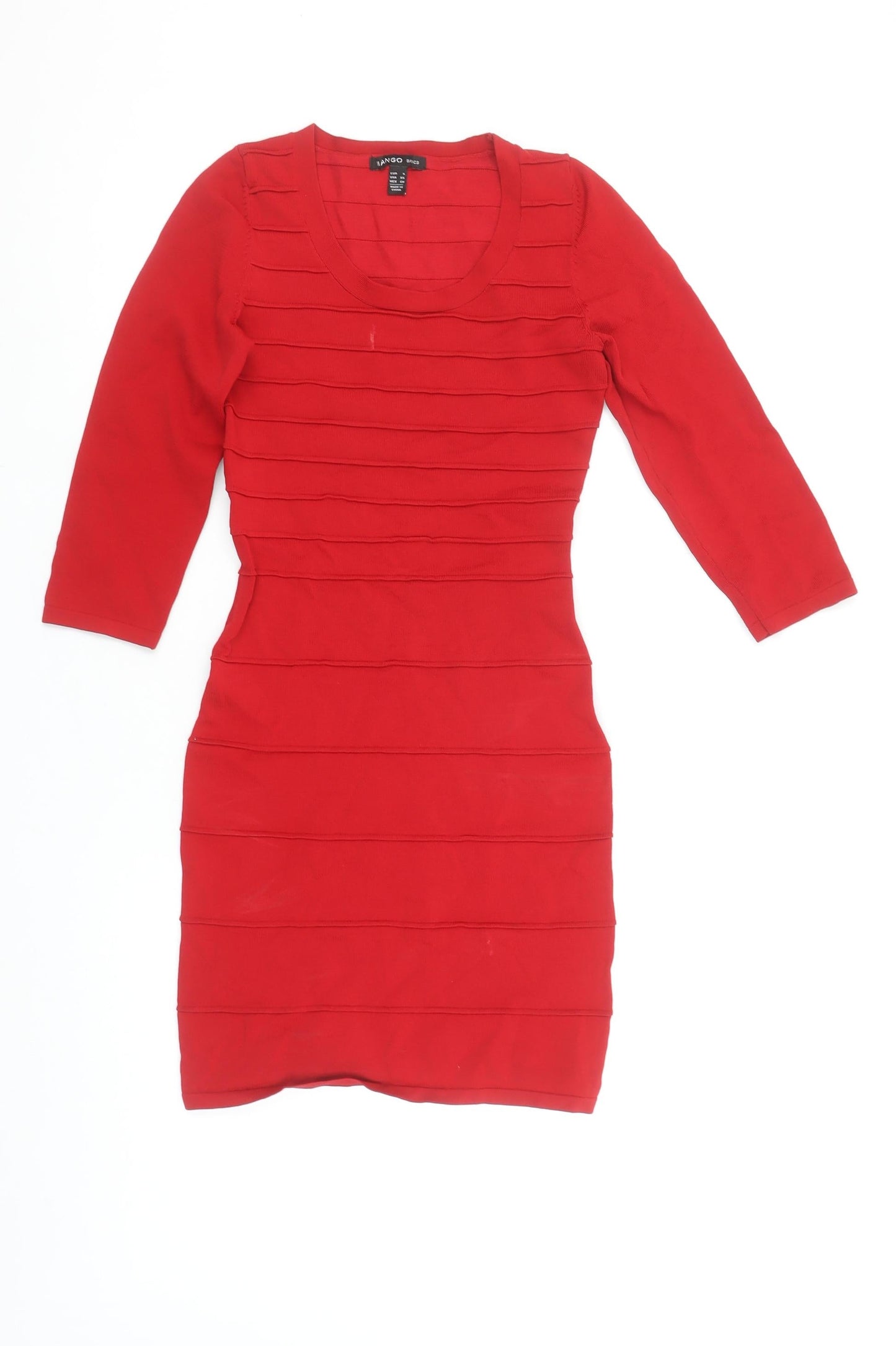 Mango Women’s Red Bodycon Knit Dress Size S 3/4 Sleeve