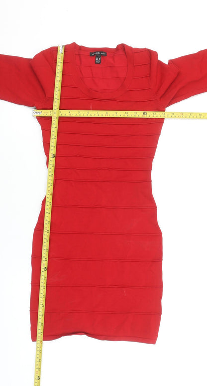 Mango Women’s Red Bodycon Knit Dress Size S 3/4 Sleeve