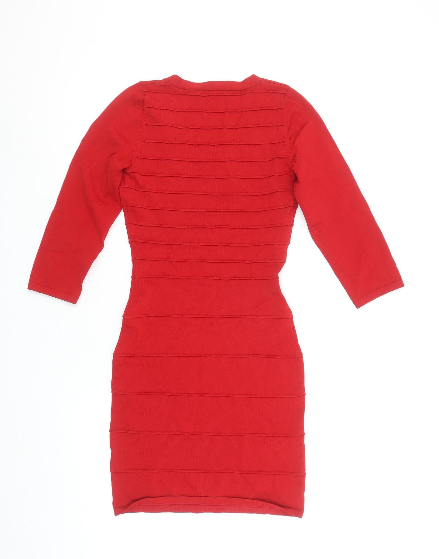 Mango Women’s Red Bodycon Knit Dress Size S 3/4 Sleeve