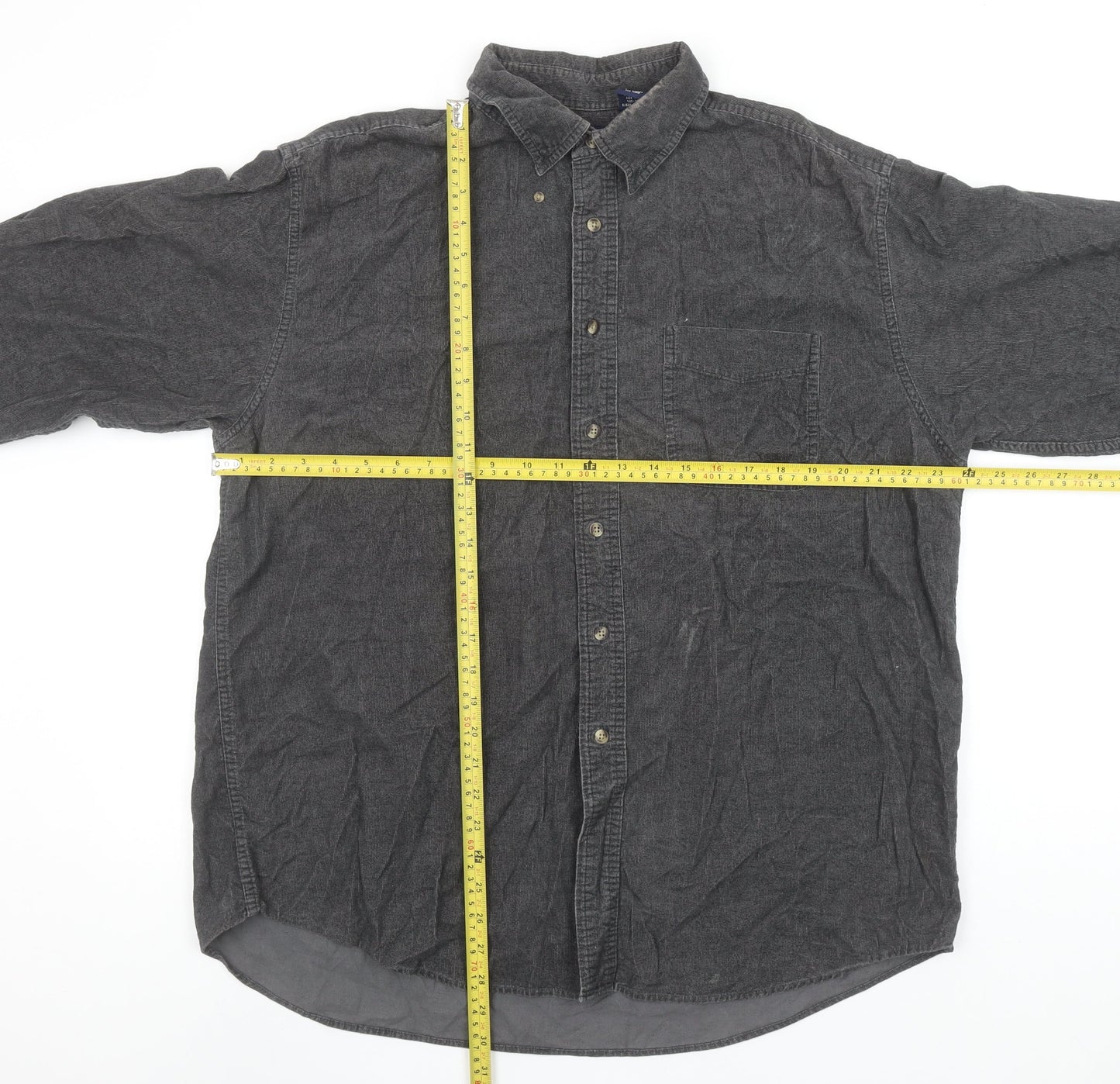 Trader Bay Men's Grey Cotton Long Sleeve Button-Up Shirt Size L