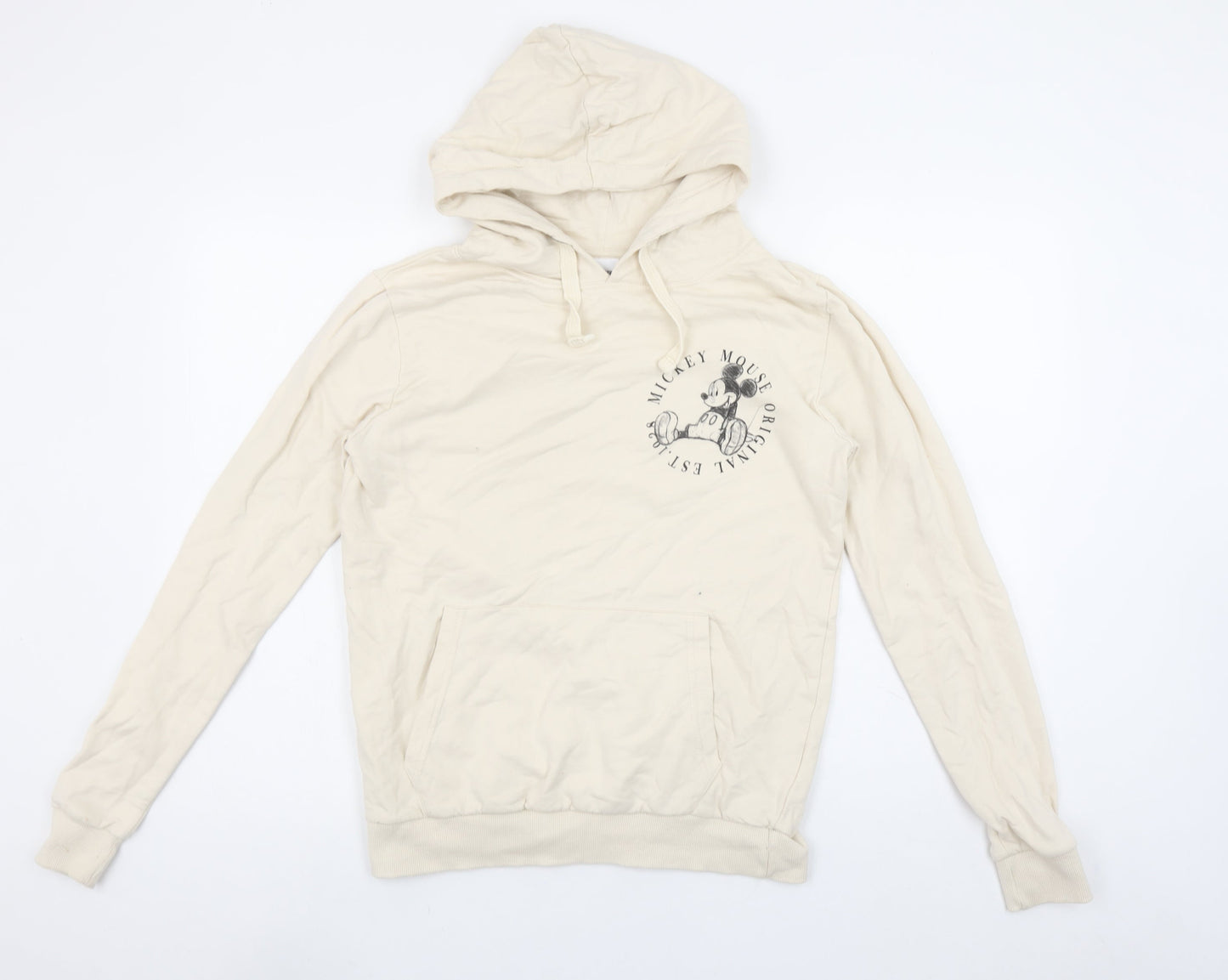 Disney Women Beige Mickey Mouse Pullover Hoodie Size 8 S
