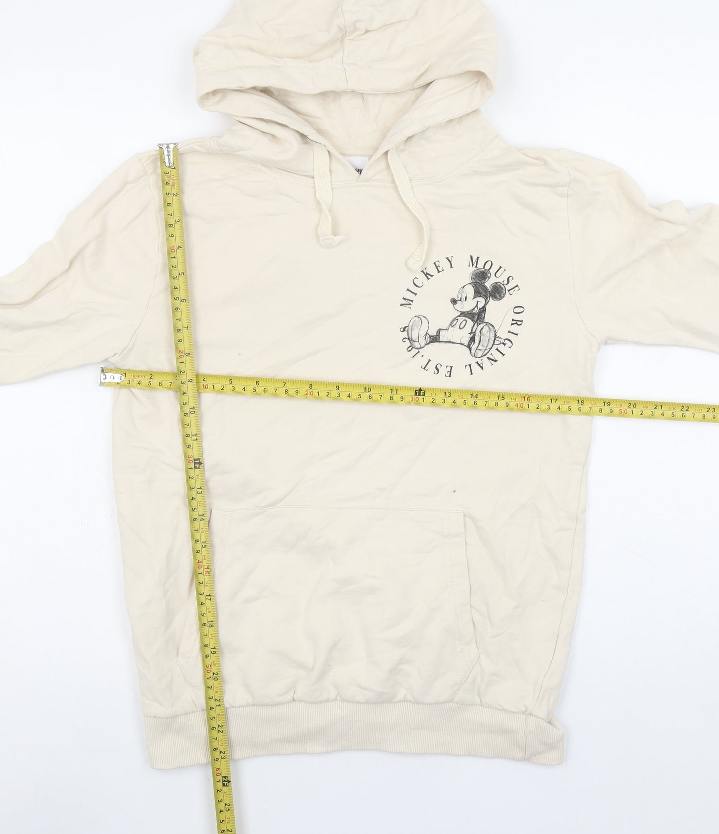 Disney Women Beige Mickey Mouse Pullover Hoodie Size 8 S