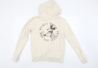 Disney Women Beige Mickey Mouse Pullover Hoodie Size 8 S