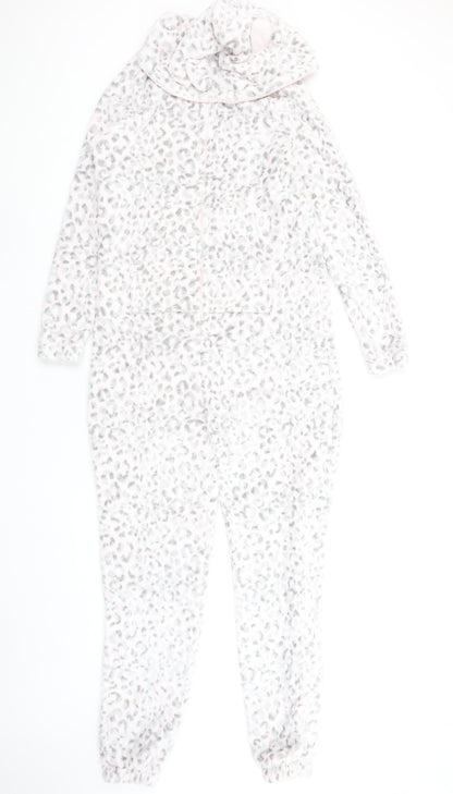 Autumn Faith Women’s Grey Animal Print Fleece Hooded Onesie Size S