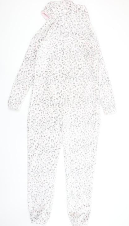 Autumn Faith Women’s Grey Animal Print Fleece Hooded Onesie Size S