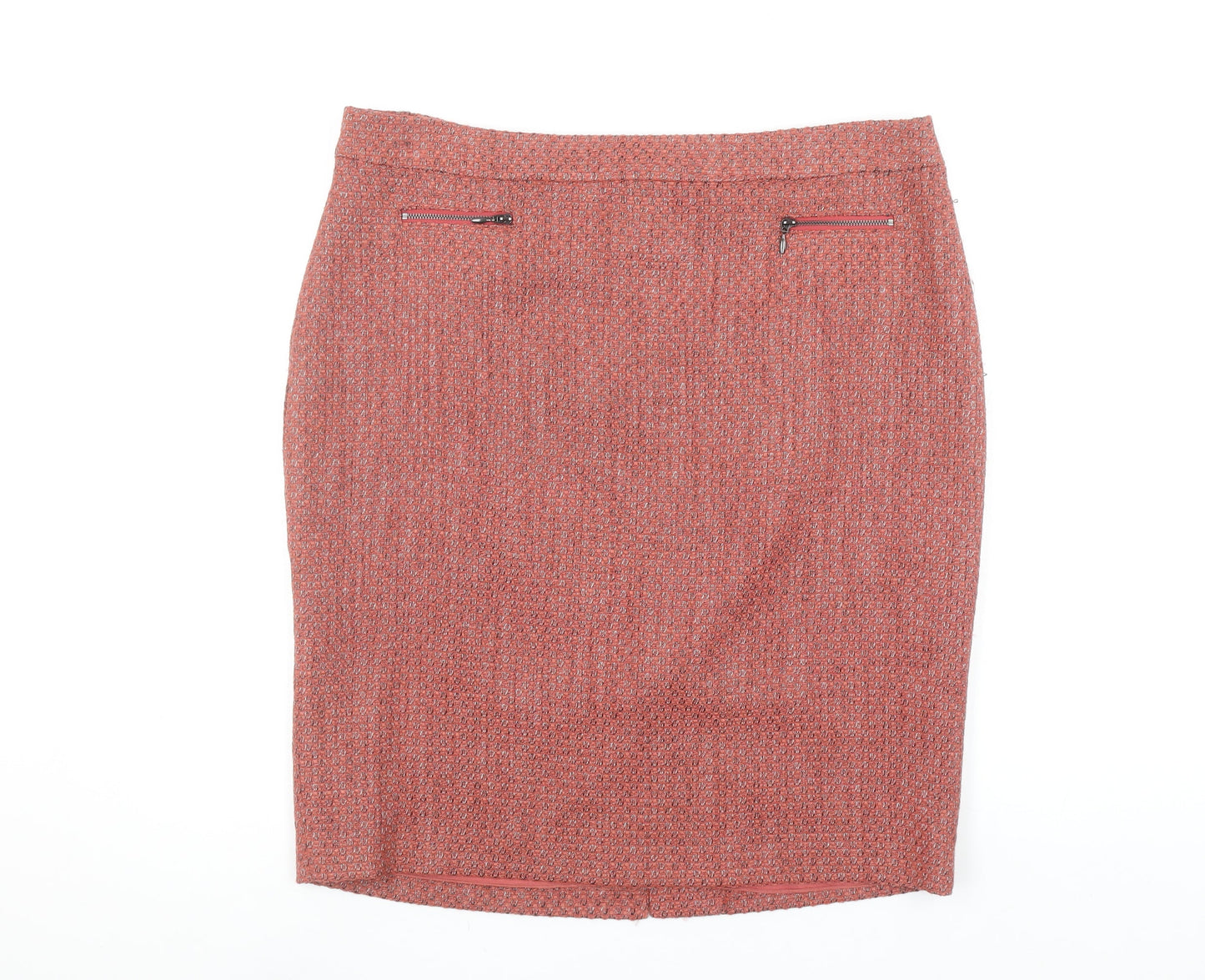 Marks and Spencer Women Red Knee Length Tweed Pencil Skirt Size 16