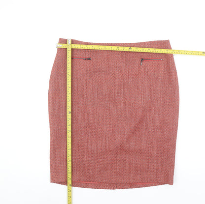 Marks and Spencer Women Red Knee Length Tweed Pencil Skirt Size 16