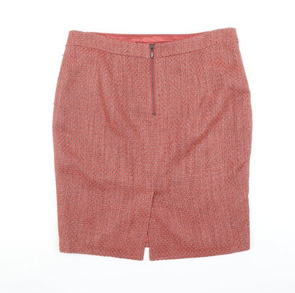 Marks and Spencer Women Red Knee Length Tweed Pencil Skirt Size 16