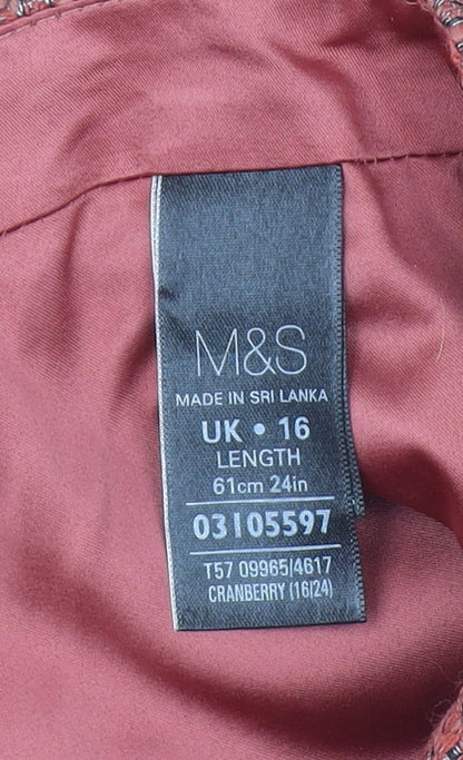 Marks and Spencer Women Red Knee Length Tweed Pencil Skirt Size 16