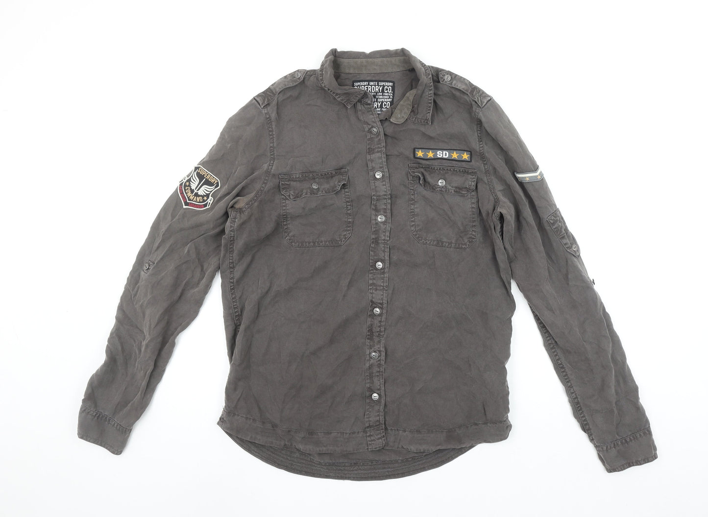 Womens UK Size M Superdry Grey Military Button-Up