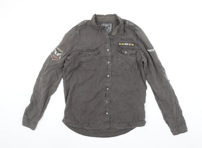 Womens UK Size M Superdry Grey Military Button-Up
