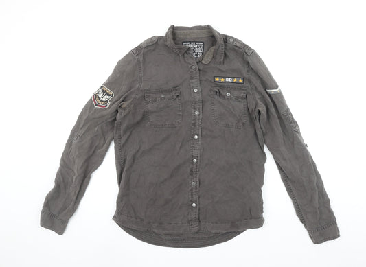 Womens UK Size M Superdry Grey Military Button-Up