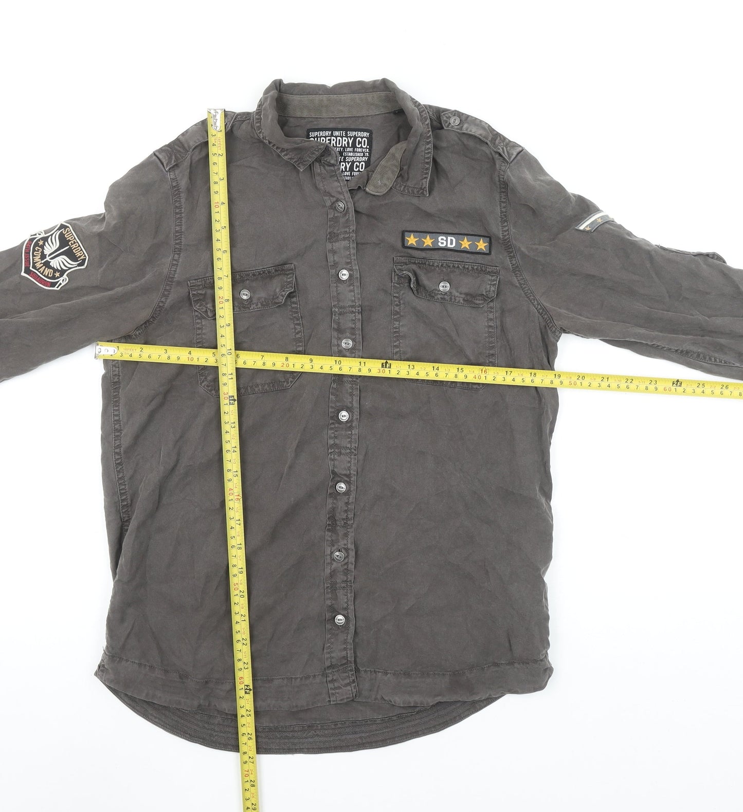 Womens UK Size M Superdry Grey Military Button-Up