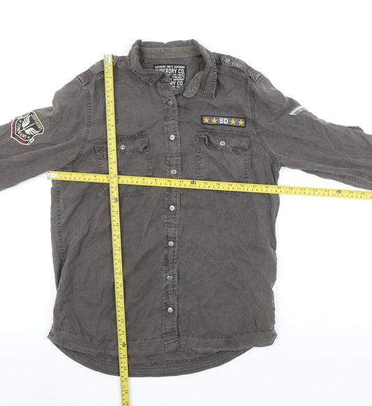 Womens UK Size M Superdry Grey Military Button-Up