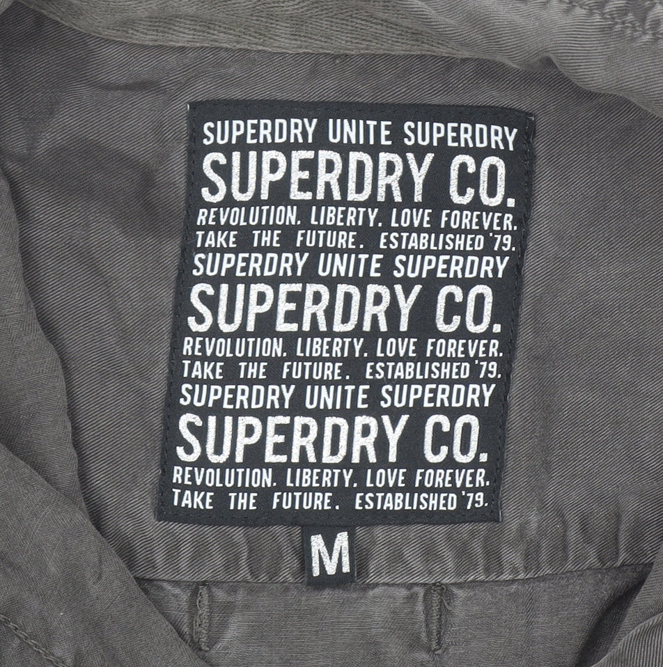 Womens UK Size M Superdry Grey Military Button-Up