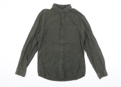 Marks and Spencer Men's Green Cotton Flannel Button-Up Shirt S 35-37"