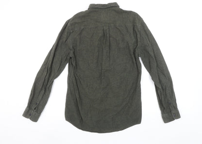 Marks and Spencer Men's Green Cotton Flannel Button-Up Shirt S 35-37"