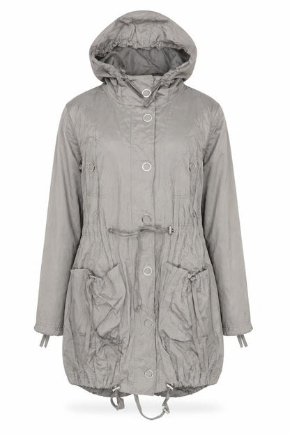 Oasis Women’s Grey Hooded Parka Jacket Size 8 Drawstring Waist