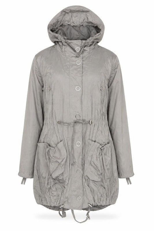 Oasis Women’s Grey Hooded Parka Jacket Size 8 Drawstring Waist