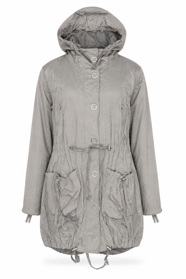 Oasis Women’s Grey Hooded Parka Jacket Size 8 Drawstring Waist