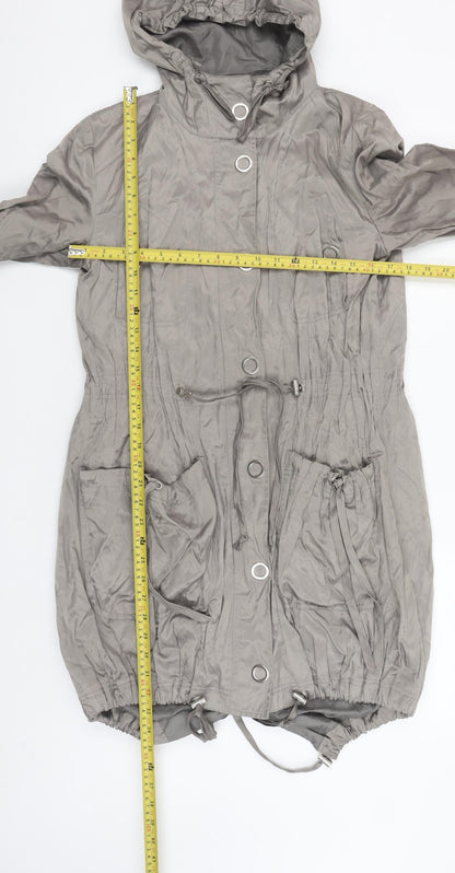 Oasis Women’s Grey Hooded Parka Jacket Size 8 Drawstring Waist