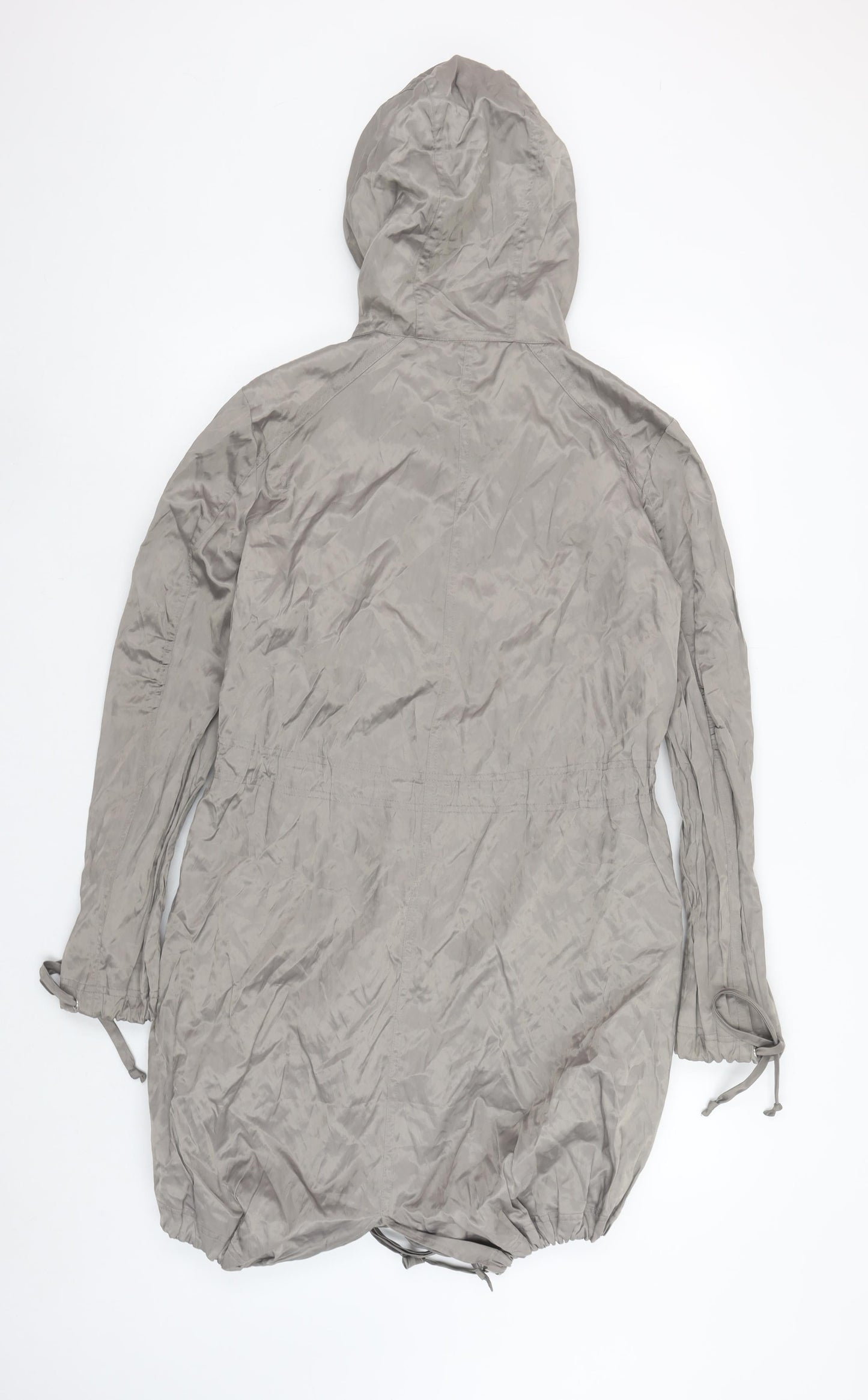 Oasis Women’s Grey Hooded Parka Jacket Size 8 Drawstring Waist