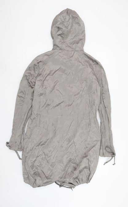 Oasis Women’s Grey Hooded Parka Jacket Size 8 Drawstring Waist
