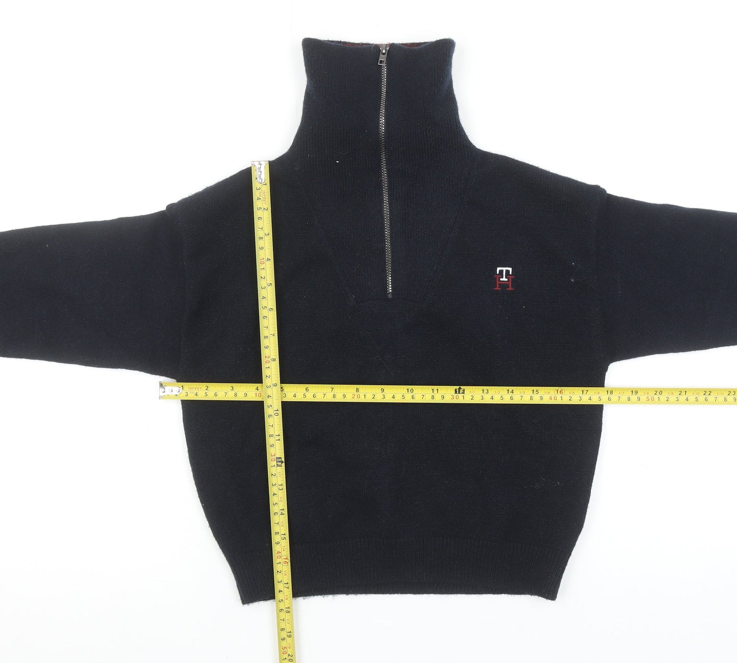 Tommy Hilfiger Girls Navy 1/2 Zip Jumper Size 140 Full Zip Knitwear