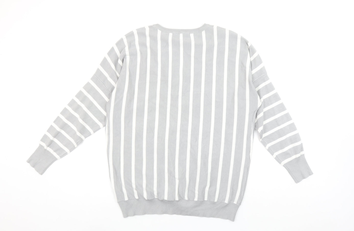 Pebble Bay Womens Grey Striped V-Neck Relaxed Fit Jumper Size 14