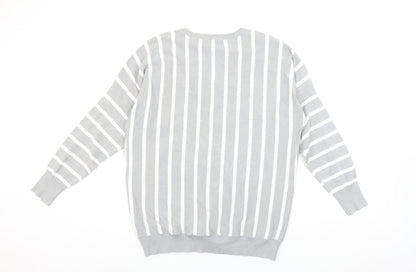 Pebble Bay Womens Grey Striped V-Neck Relaxed Fit Jumper Size 14