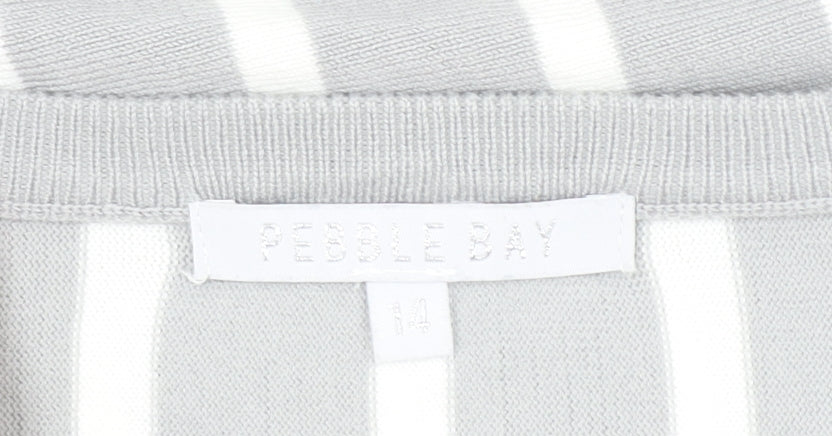 Pebble Bay Womens Grey Striped V-Neck Relaxed Fit Jumper Size 14