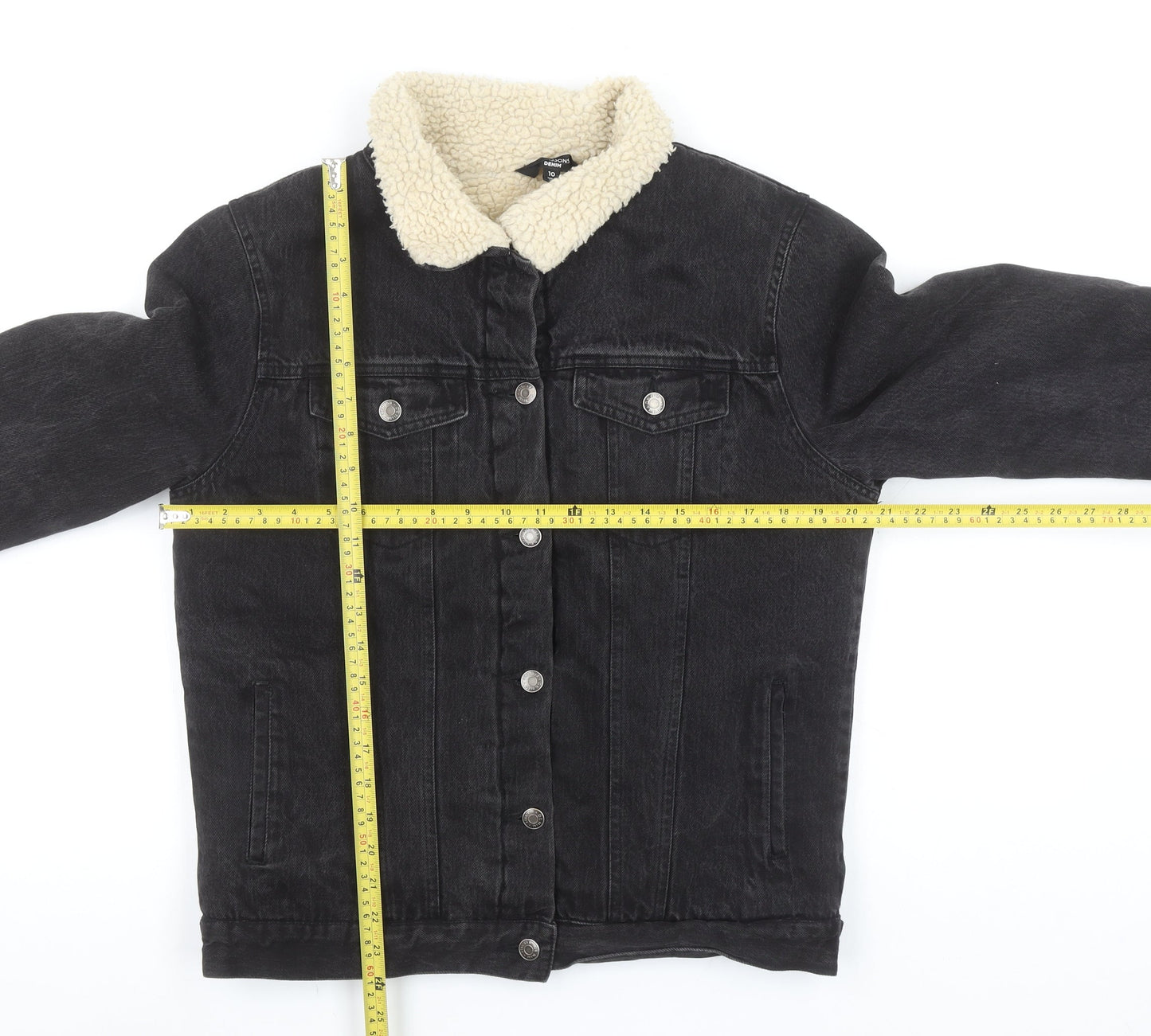 Glassons Women’s Black Denim Sherpa Lined Jacket Size 10