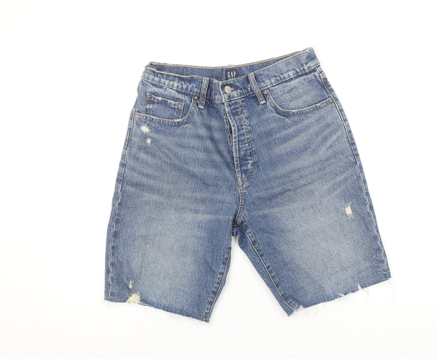 GAP Mens Blue Denim Bermuda Shorts Size 29 Distressed Casual Style