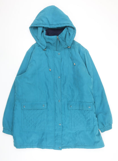 Damart Women’s Blue Hooded Parka Coat XL Quilted Lined Jacket