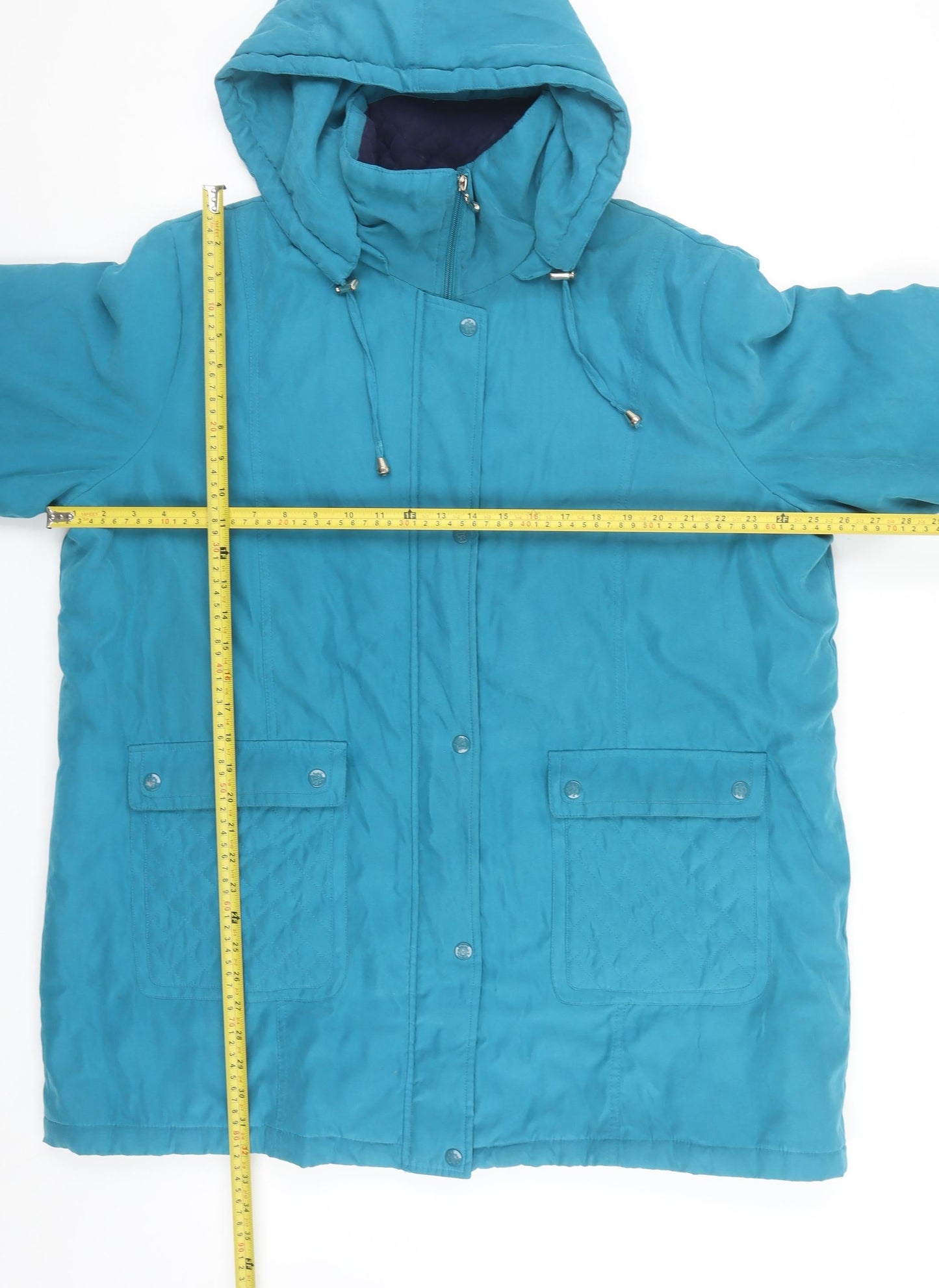 Damart Women’s Blue Hooded Parka Coat XL Quilted Lined Jacket