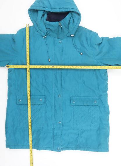 Damart Women’s Blue Hooded Parka Coat XL Quilted Lined Jacket