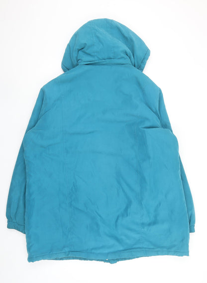 Damart Women’s Blue Hooded Parka Coat XL Quilted Lined Jacket