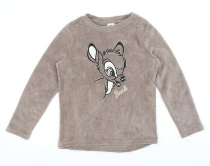 Disney Bambi Brown Fleece Pyjama Top Women XS Long Sleeve