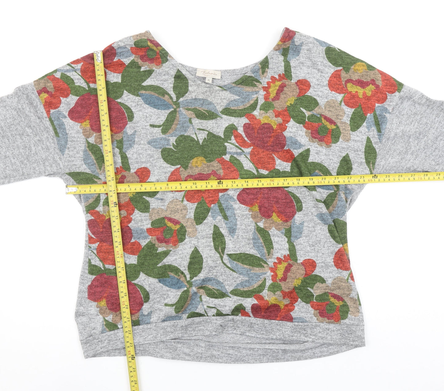 Bellambie Women's Grey Floral Tunic Blouse XL Relaxed Fit 3/4 Sleeve