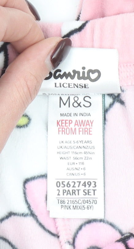 Marks and Spencer Girls Pink Hello Kitty Pyjama Pants 5-6 Years Fleece