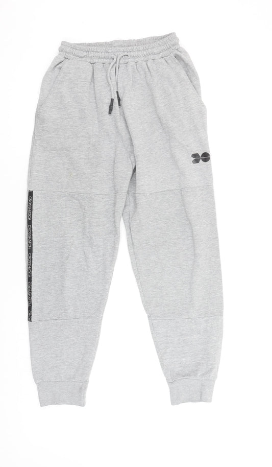 Crosshatch Boys Grey Jogger Trousers L Elastic Waist Fleece Casual Comfort