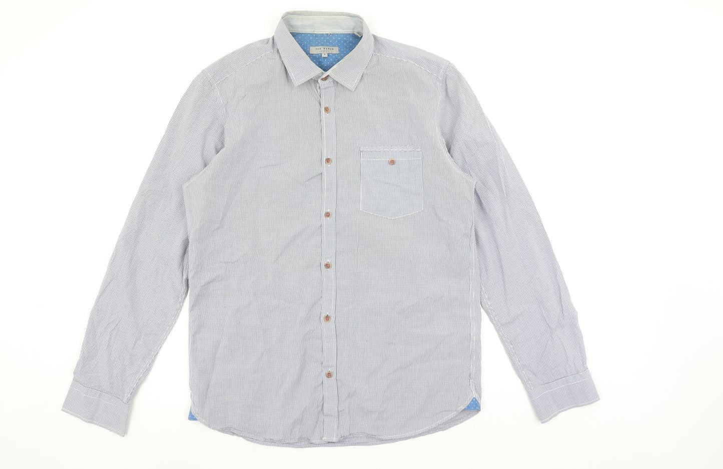 Ted Baker Men's Blue Check Long Sleeve Cotton Button-Up Shirt Size L