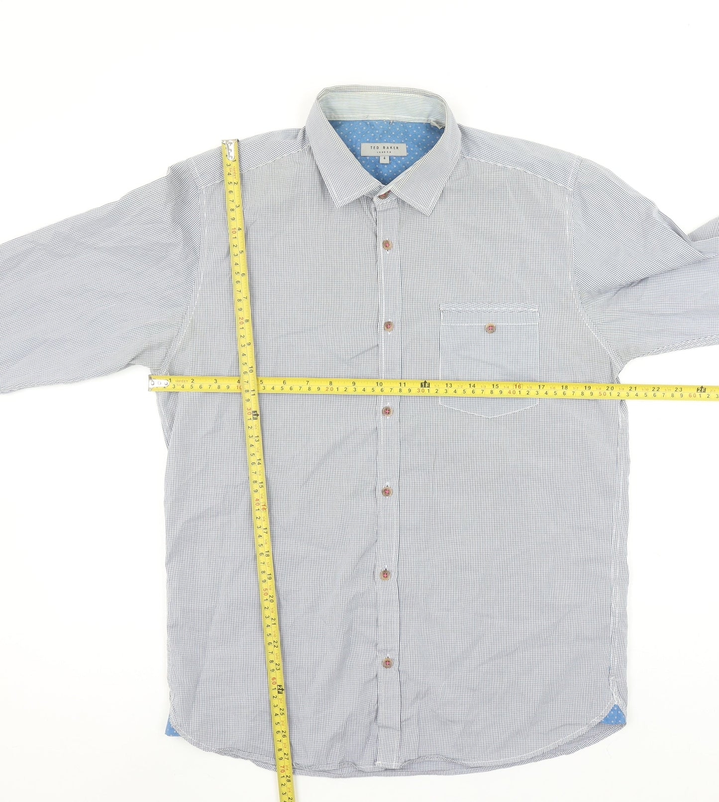 Ted Baker Men's Blue Check Long Sleeve Cotton Button-Up Shirt Size L