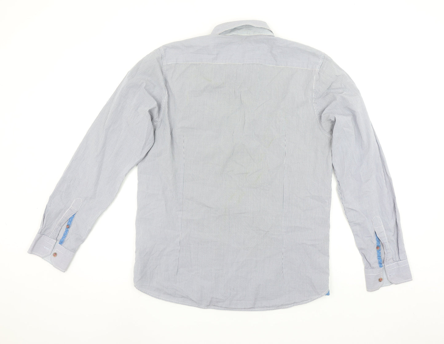 Ted Baker Men's Blue Check Long Sleeve Cotton Button-Up Shirt Size L