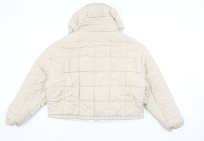 Topshop Women Beige Hooded Puffer Jacket UK 16 Polyester Winter Coat