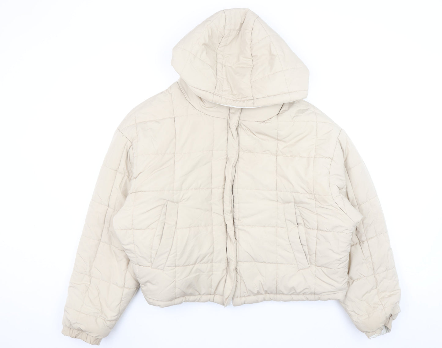 Topshop Women Beige Hooded Puffer Jacket UK 16 Polyester Winter Coat