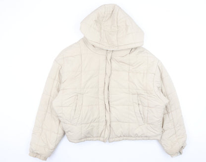 Topshop Women Beige Hooded Puffer Jacket UK 16 Polyester Winter Coat