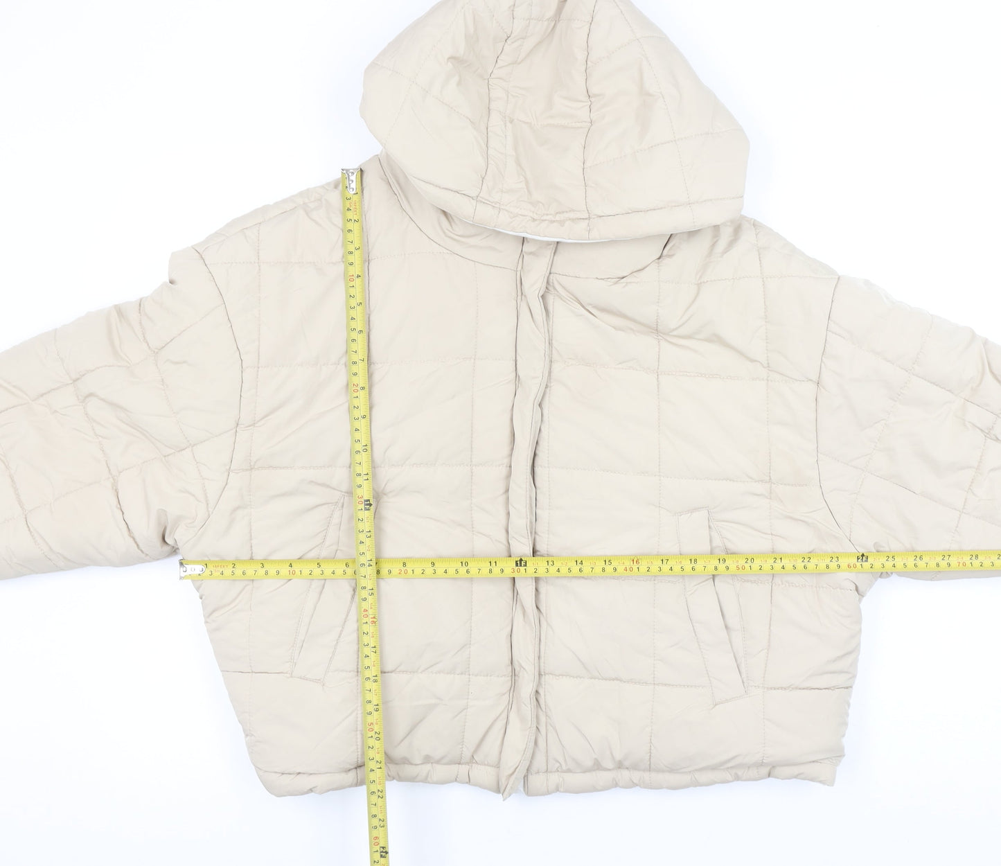 Topshop Women Beige Hooded Puffer Jacket UK 16 Polyester Winter Coat