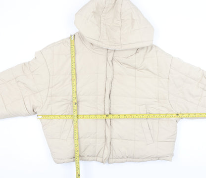 Topshop Women Beige Hooded Puffer Jacket UK 16 Polyester Winter Coat