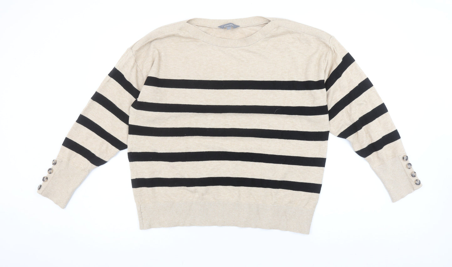 Principles Womens Beige Black Striped Knit Jumper Size L
